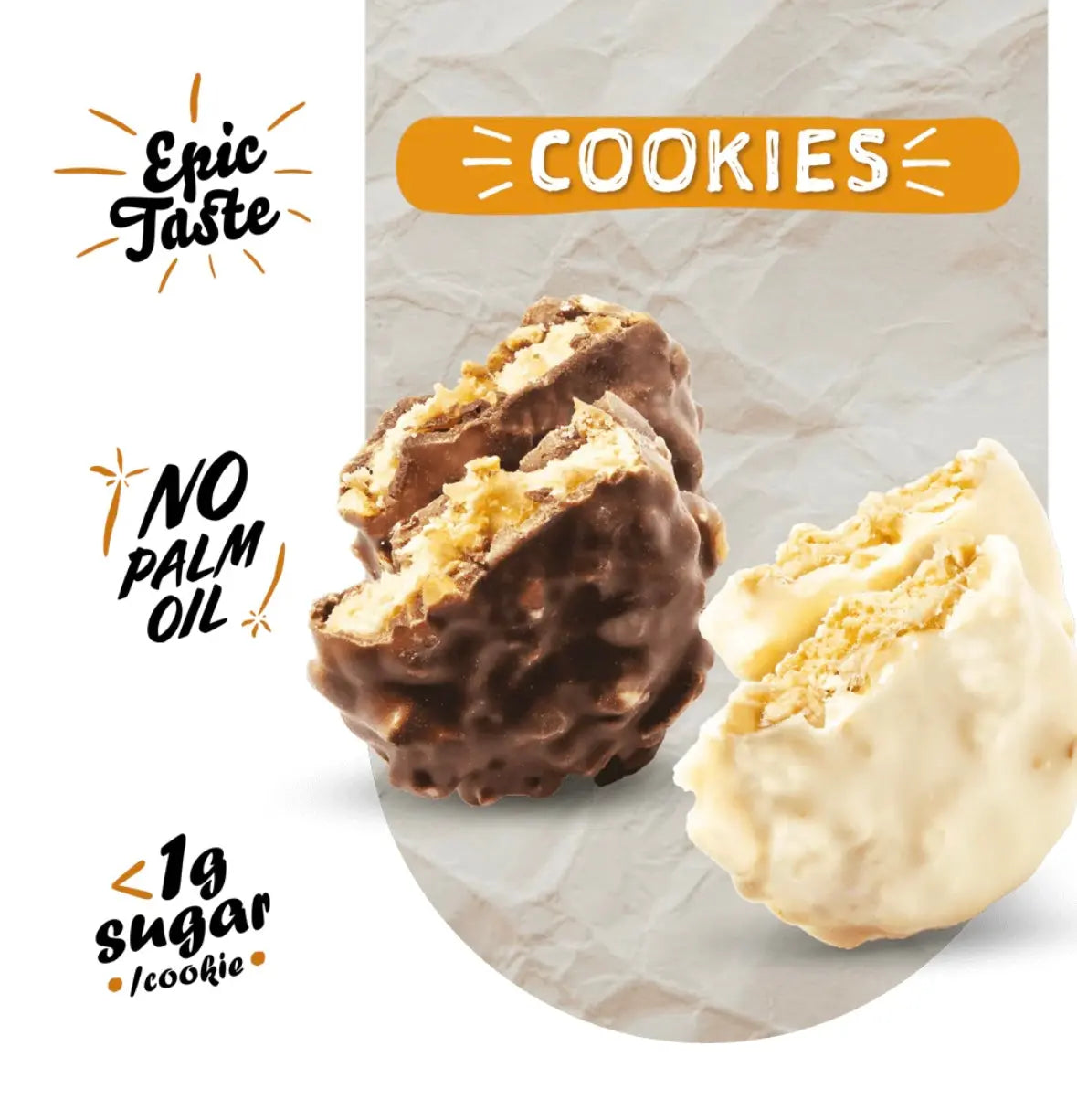 COOKIES Protein | 8 unidades (128g) COOKIE CRUNCH CON COBERTURA SUGAR FREE (P.V.P.r.: 3.40)