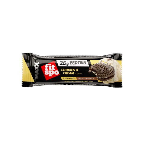 Barra de proteínas FitSpo Maxx 26g de proteína, 75g (PVPR: 2,50€/unidad 29.9€/caja de 12)