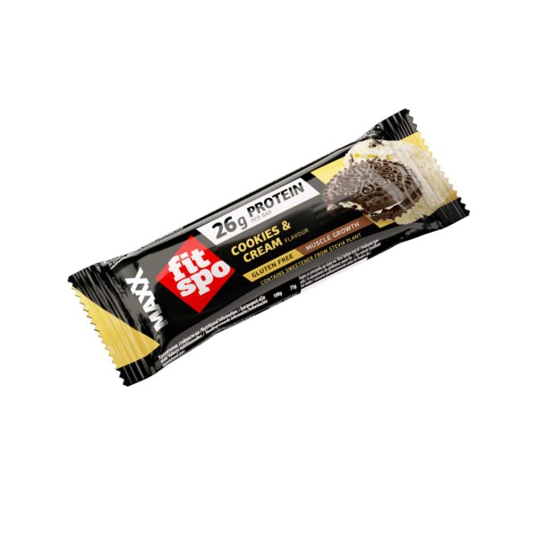 Barra de proteínas FitSpo Maxx 26g de proteína, 75g (PVPR: 2,50€/unidad 29.9€/caja de 12)