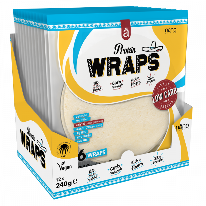 PROTEIN WRAPS | TORTILLA PROTEICA (22%) BOX-12 Units LOWCARB - VEGAN -NANO Supps (P.V.P.r.: 49.00)