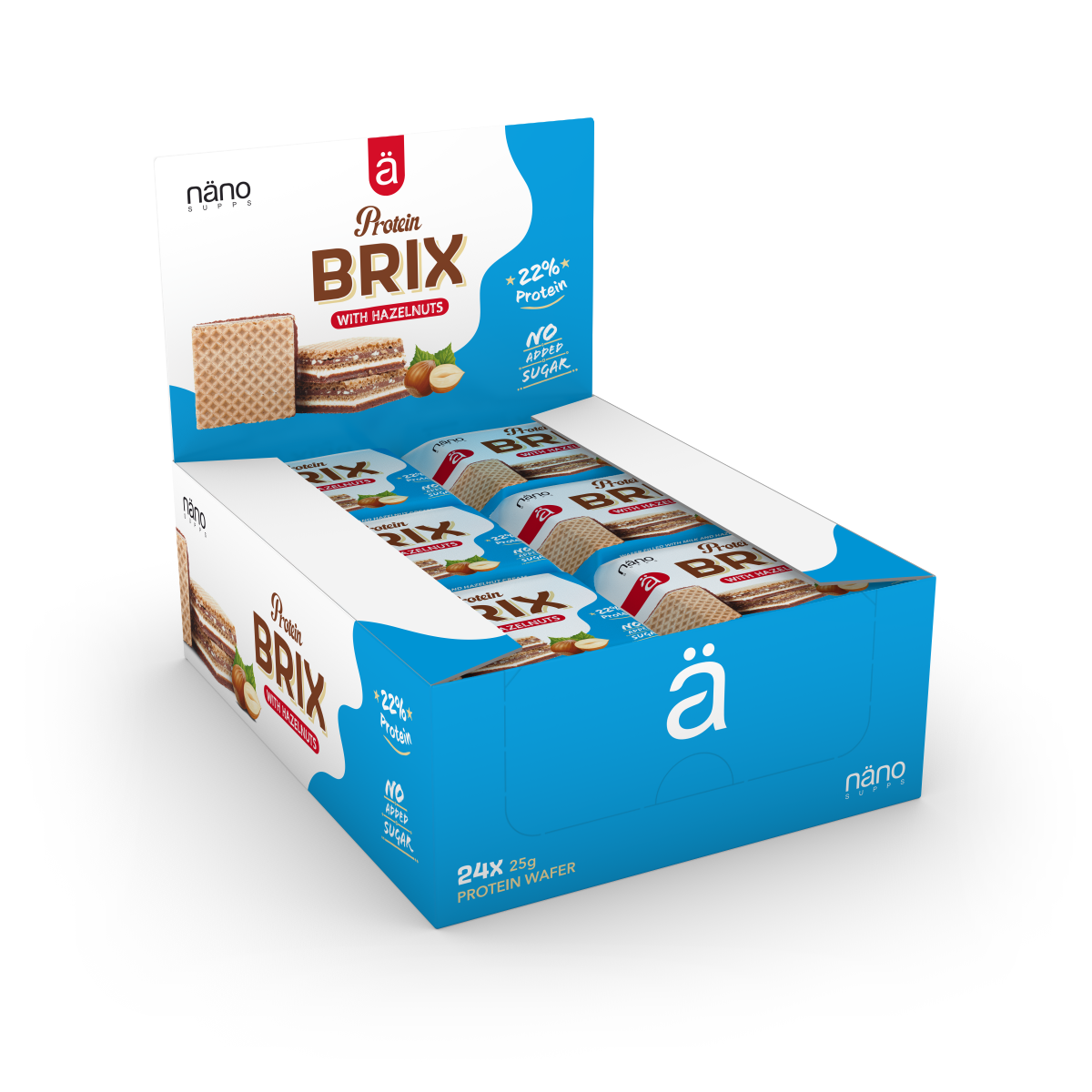 PROTEIN BRIX | Oblea proteica (22%) con crema de leche y avellanas - NANO Supps BOX-24 Units x 25g (P.V.P.r.: 36.00)