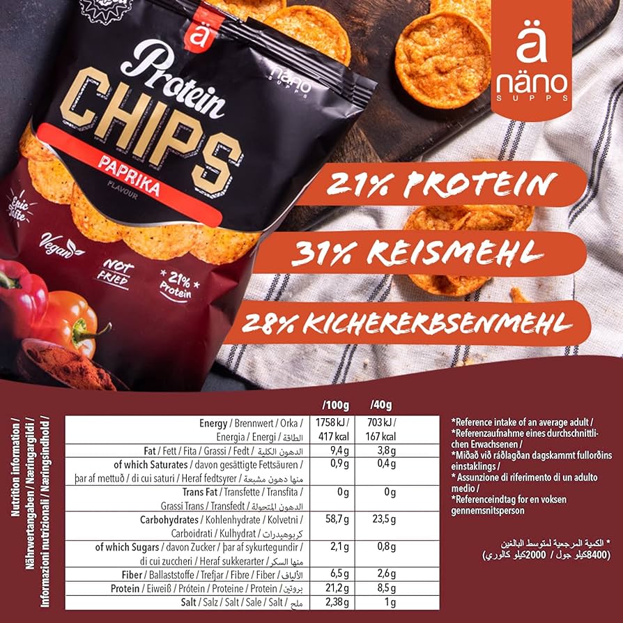 PROTEIN CHIPS | SNACK PROTEIN (25%) CRUNCHY - NANO SUPPS - BOX-8 Units x40g (P.V.P.r.: 17.50)