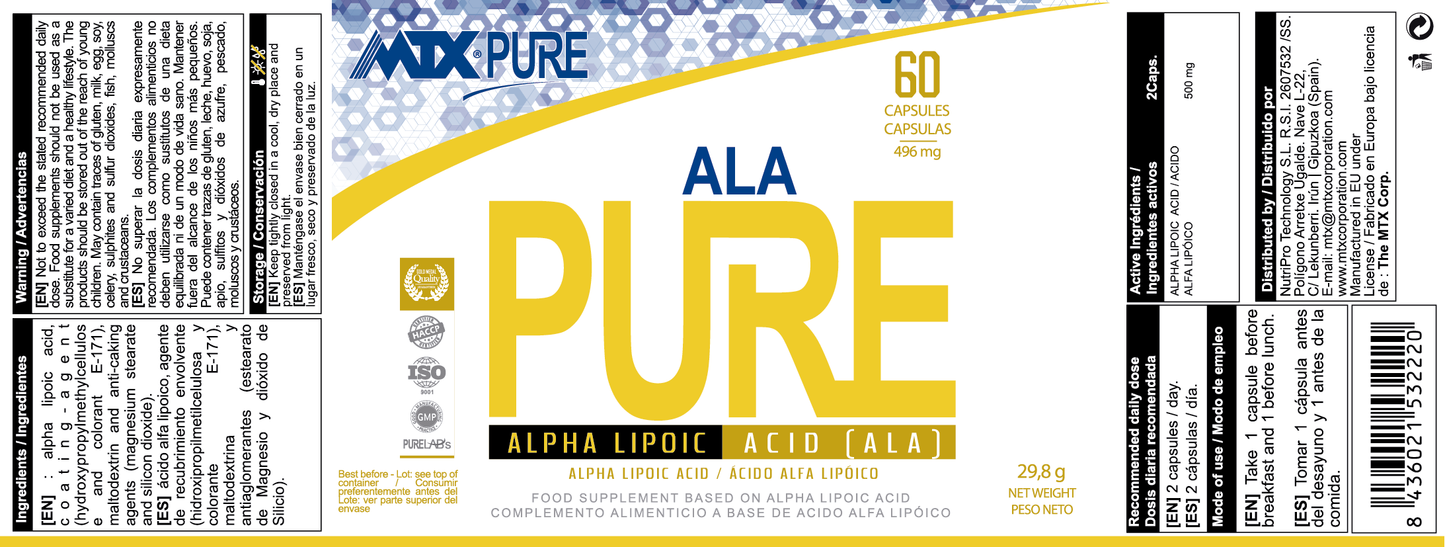 ALA PURE ™ (OFERTA 7+1) Ácido Alfa Lipoico [60cap] PVP (unidad): 13,90€