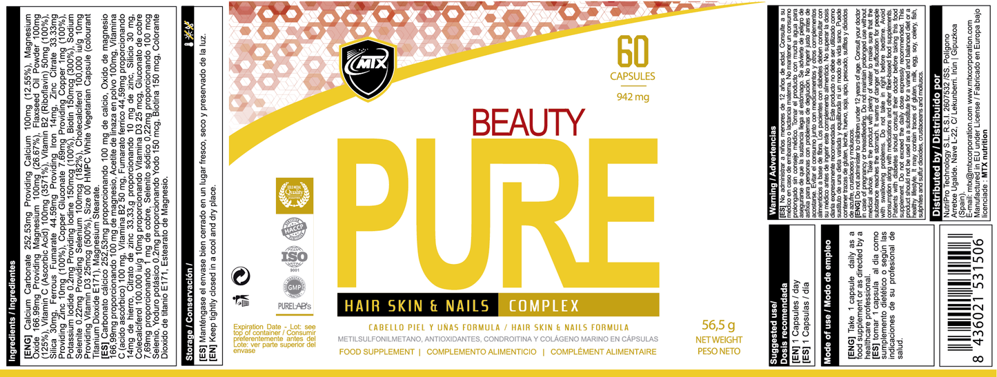 BEAUTY PURE ™ (OFERTA 7+1) [Hair & Skin] 60CAP/942MG PVP (unidad): 12,99€