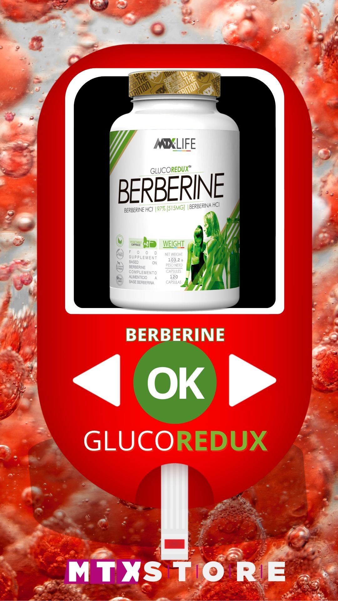 BERBERINE | GLUCORedux™ [120 VegeCaps/515 mg] OFERTA 7+1 PVP: 39,90€ (copia)