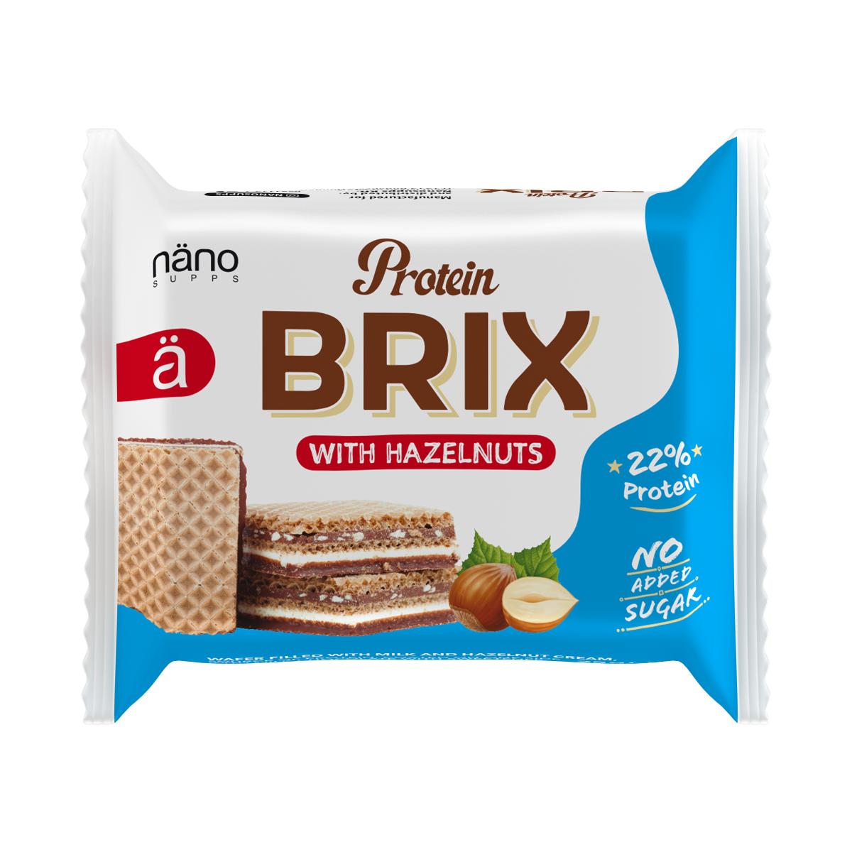 PROTEIN BRIX | Oblea proteica (22%) con crema de leche y avellanas - NANO Supps BOX-24 Units x 25g (P.V.P.r.: 36.00)