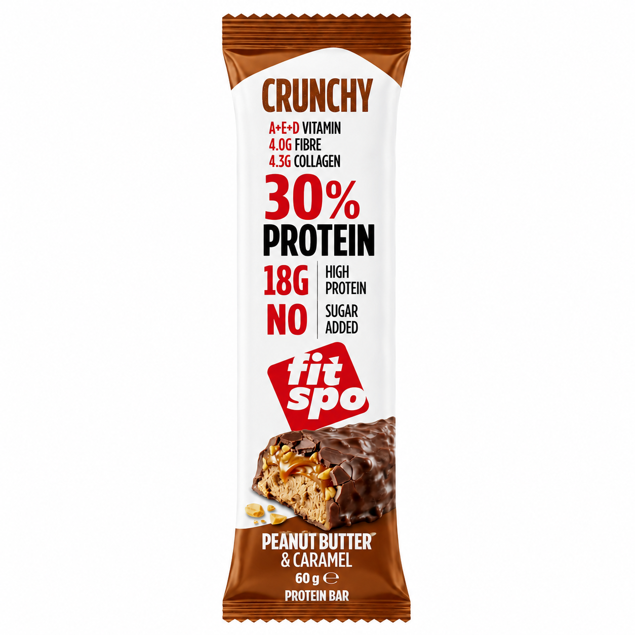 FitSpo Crunchy | Cobertura de Chocolate con Crunchy Chips, Sedoso Sirope y Cremoso Relleno | 30% Protein
