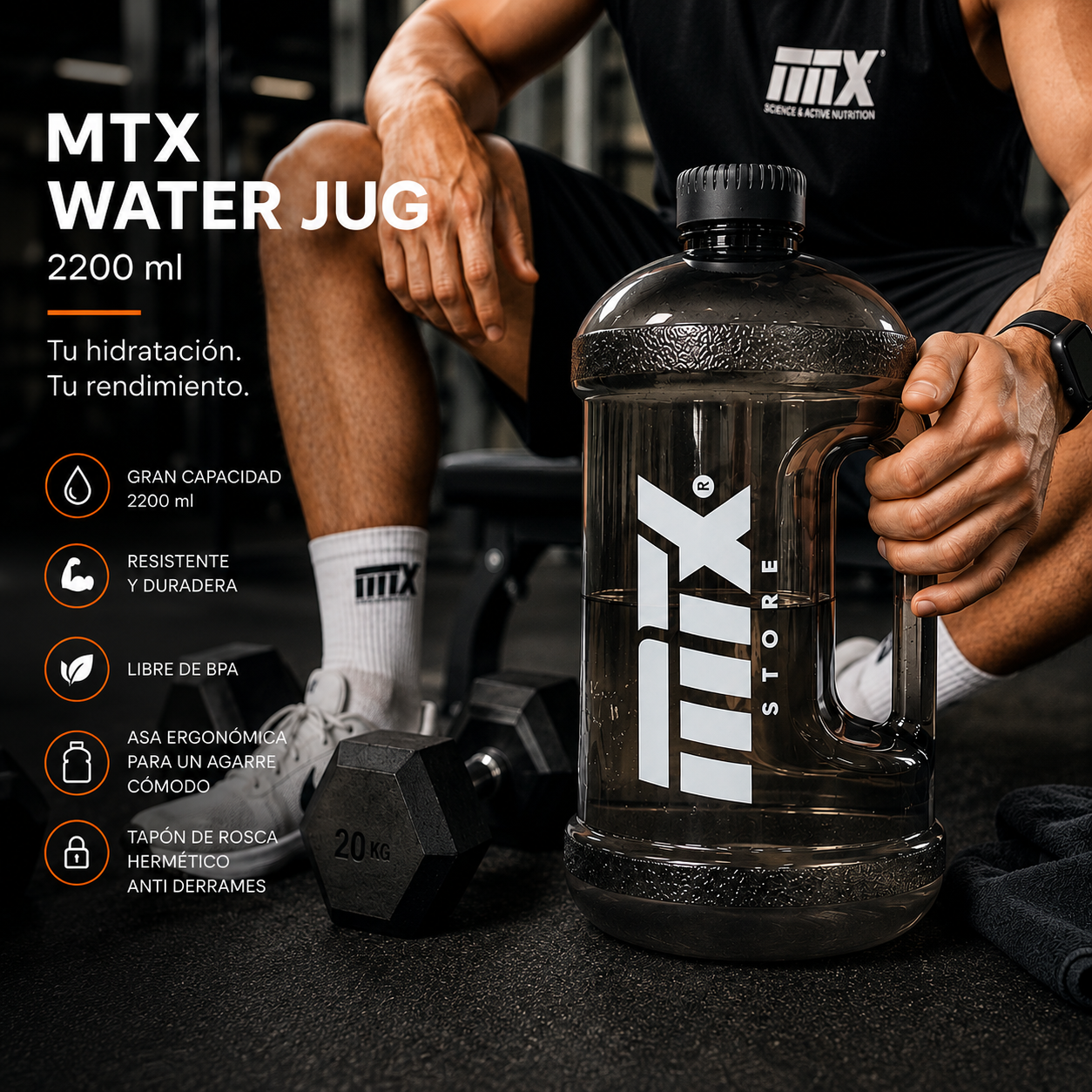 MTXStore HYDRAJUG™ 2200– Bidón de hidratación de 2200 ml