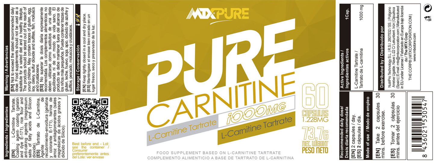 CARNITINE PURE ™ (OFERTA 7+1) [Tartrato] 90CAP PVP (unidad): 22€
