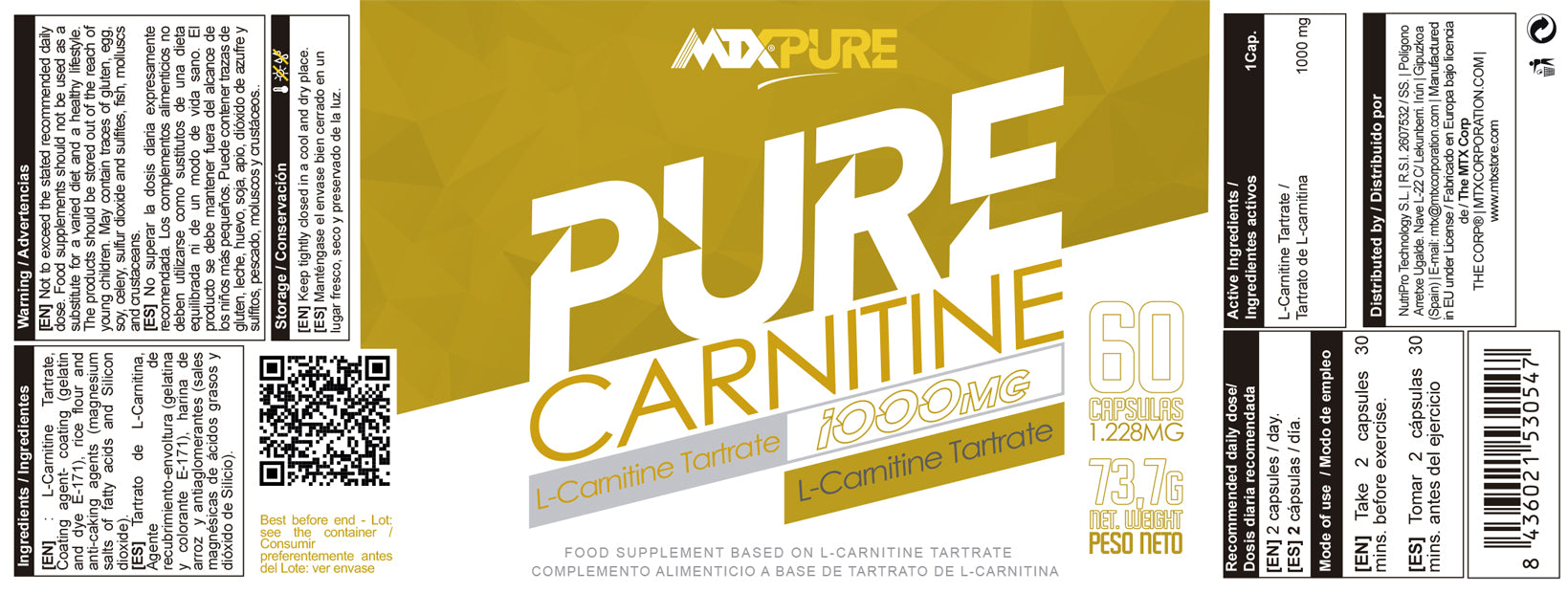 CARNITINE PURE ™ (OFERTA 7+1) [Tartrato] 90CAP PVP (unidad): 22€