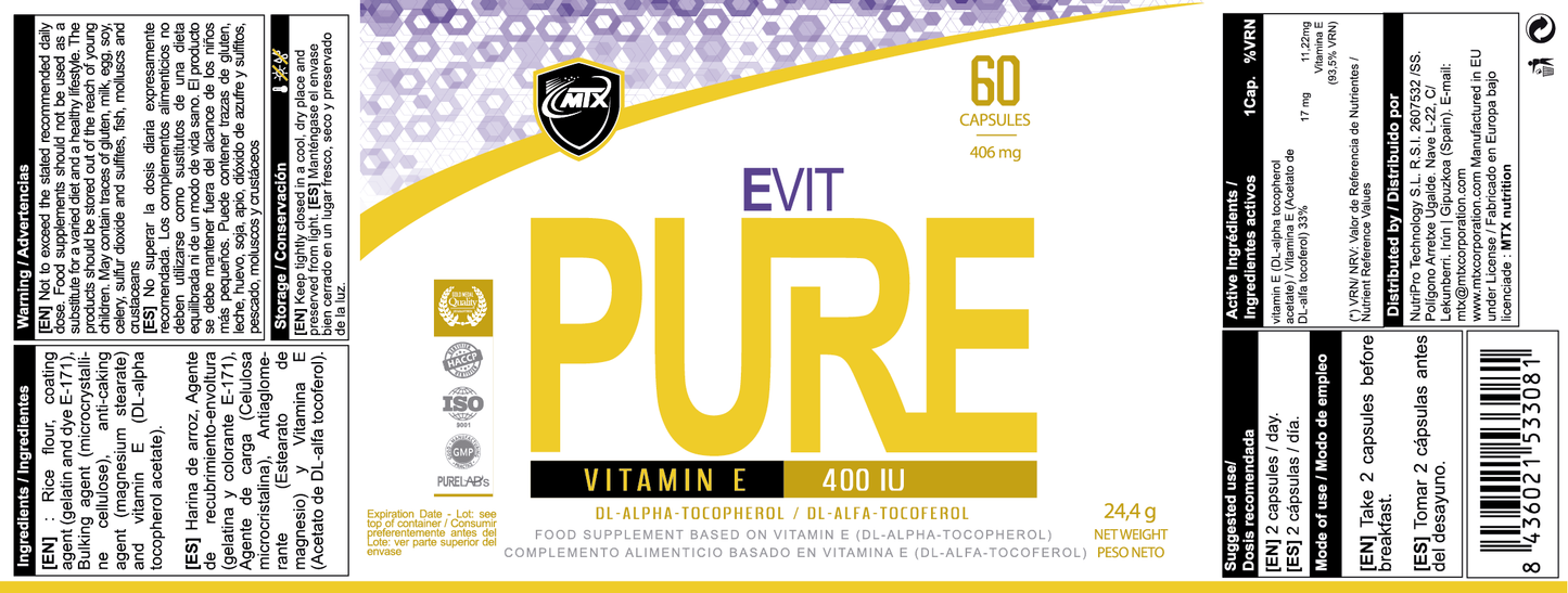 EVIT PURE ™ (OFERTA 7+1) [Vitamin E] 60 PER/400IU PVP(unidad): 12,9€