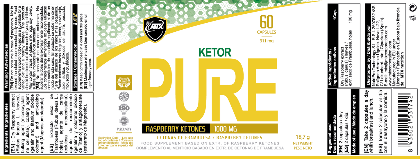 KETOR PURE ™ (OFERTA 7+1)CETONAS [60CAP/311MG] PVP(unidad): 10,27€