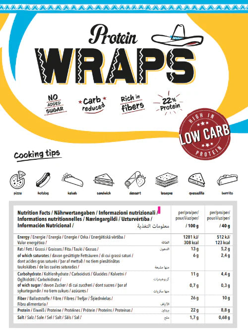 PROTEIN WRAPS | TORTILLA PROTEICA (22%) BOX-12 Units LOWCARB - VEGAN -NANO Supps (P.V.P.r.: 49.00)