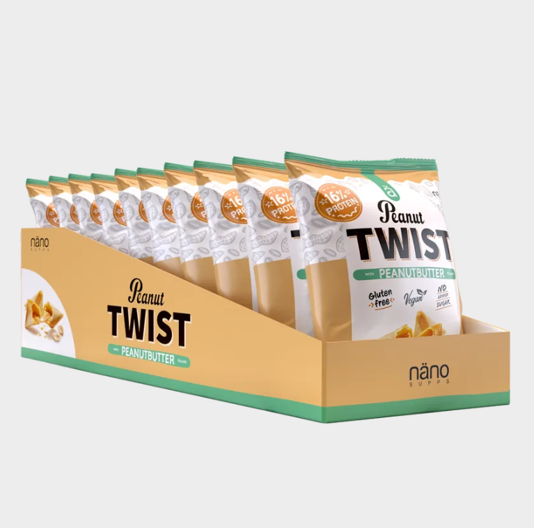 PEANUT TWIST | Protein Snack salado relleno de crema cacahuete 30g - Nano supps - BOX-10 Units x 30g (P.V.P.r.: 14.00)