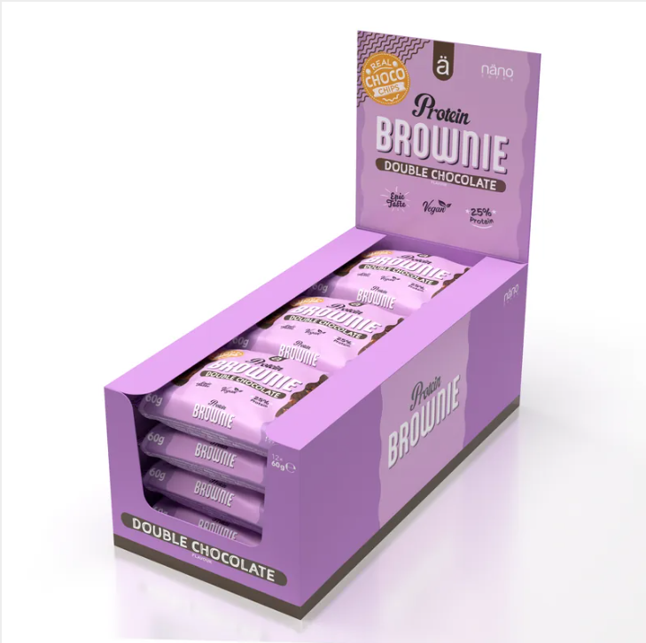 PROTEIN BROWNIE | DoubleChocolate Protein (25%) BOX-12 Units / 60g - NANO Supps - (P.V.P.r.: 29.40)