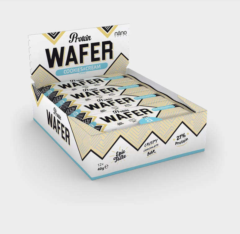 PROTEIN WAFER | CAPAS DE OBLEA RECUBIERTO DE SUAVE CHOCOLATE - NANO Supps - BOX-12 Units x40g (P.V.P.r.: 28.80)