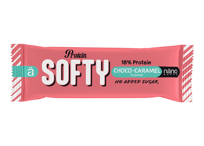 PROTEIN SOFTY | El snack Relleno Toffe cremoso cubierto chocolate con leche - NANO Supps -BOX-18 Units x 33,3g (P.V.P.r.: 36.00)