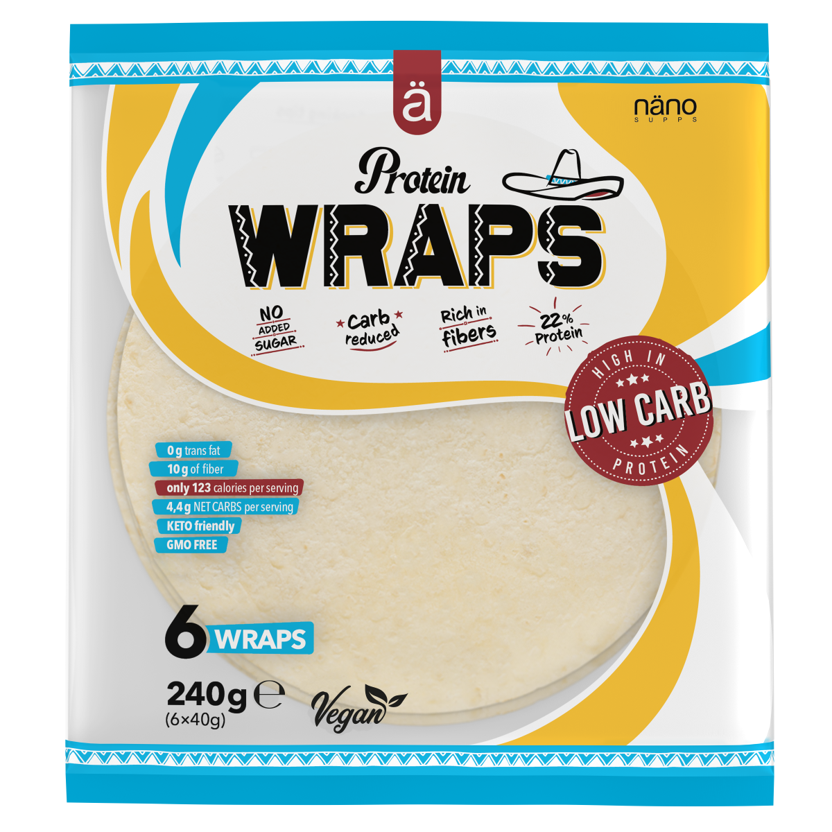 PROTEIN WRAPS | TORTILLA PROTEICA (22%) BOX-12 Units LOWCARB - VEGAN -NANO Supps (P.V.P.r.: 49.00)