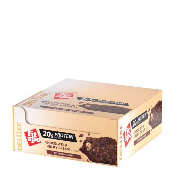 FitSpo DELUXE | Protein Bar Relleno Multicapa & Cobertura Crujiente 65g P.V.P.: 2,69€ (PVPR: 2,69€/unidad - 32,28€/caja de 12)