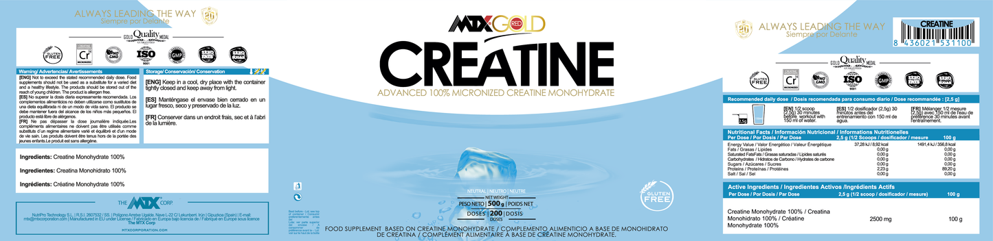 CREATINE ™ MONOHIDRATO 200mesh [300g/500g] SABOR NEUTRO EN POLVO PVPR: (300g:26,90€ 500g: 39,90€)