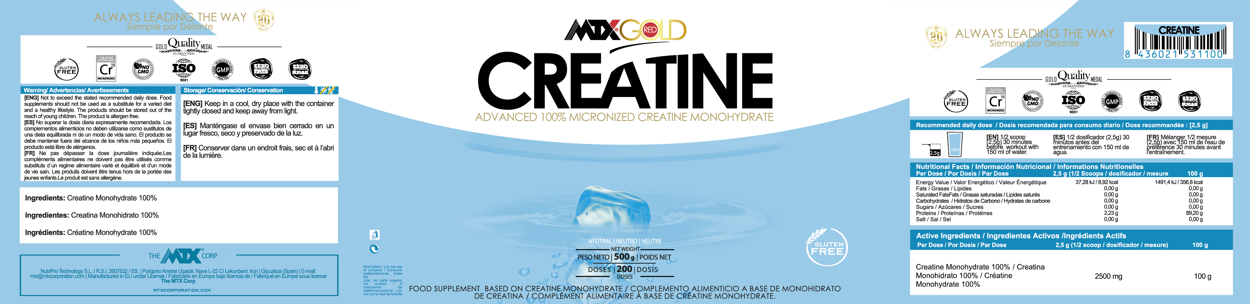 CREATINE ™ MONOHIDRATO 200mesh [300g/500g]NEUTRO PVPR: (300g:22,90€/500g: 29,90€)