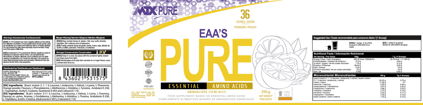 EAA PURE ™ (OFERTA 7+1)Aminoácidos esenciales [250GR] PVP(unidad): 24,5€