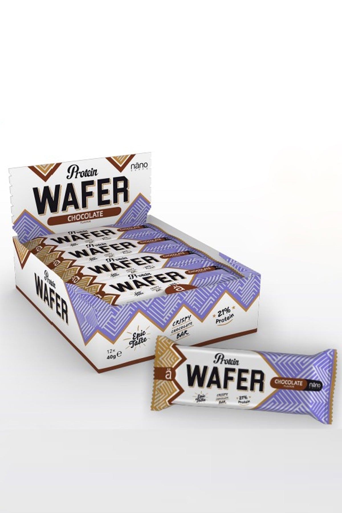 PROTEIN WAFER | CAPAS DE OBLEA RECUBIERTO DE SUAVE CHOCOLATE - NANO Supps - BOX-12 Units x40g (P.V.P.r.: 28.80)