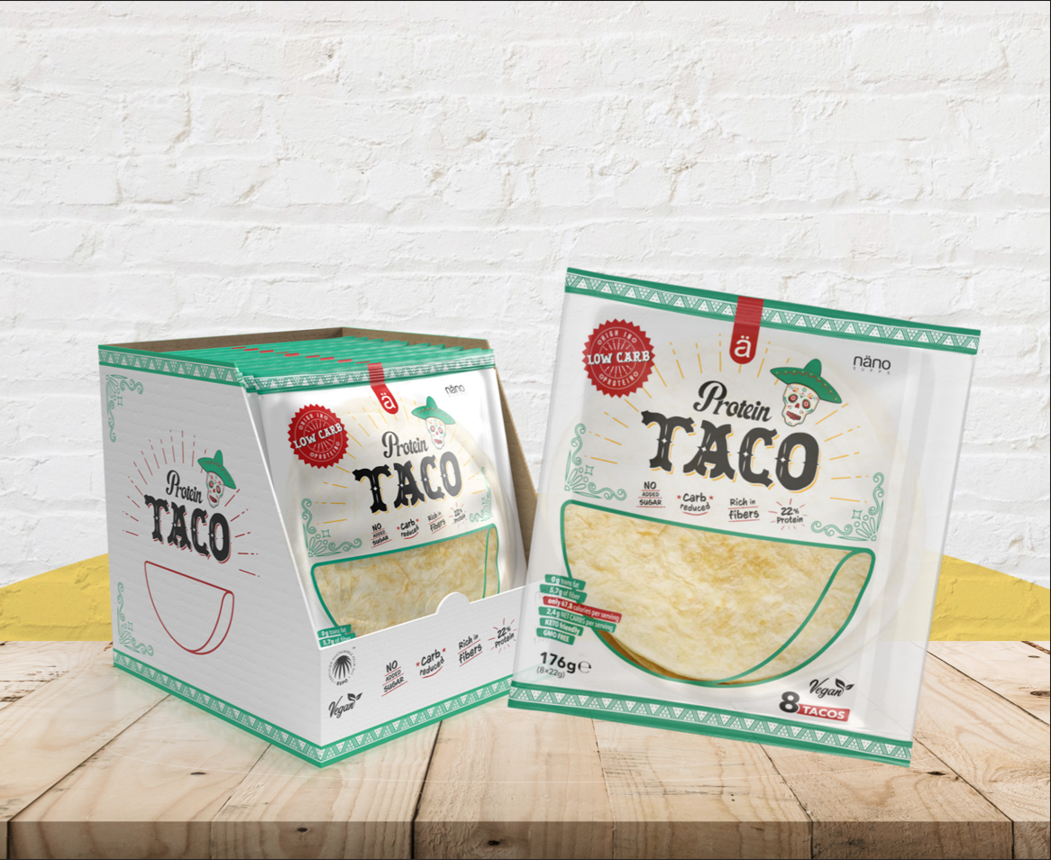 PROTEIN TACO | TORTILLA (22% PROTEIN) BOX-10 Units LOW CARB - VEGAN (P.V.P.r.: 48.75)