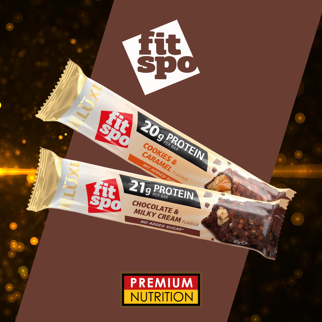 FitSpo DELUXE | Protein Bar Relleno Multicapa & Cobertura Crujiente 65g P.V.P.: 2,69€ (PVPR: 2,69€/unidad - 32,28€/caja de 12)