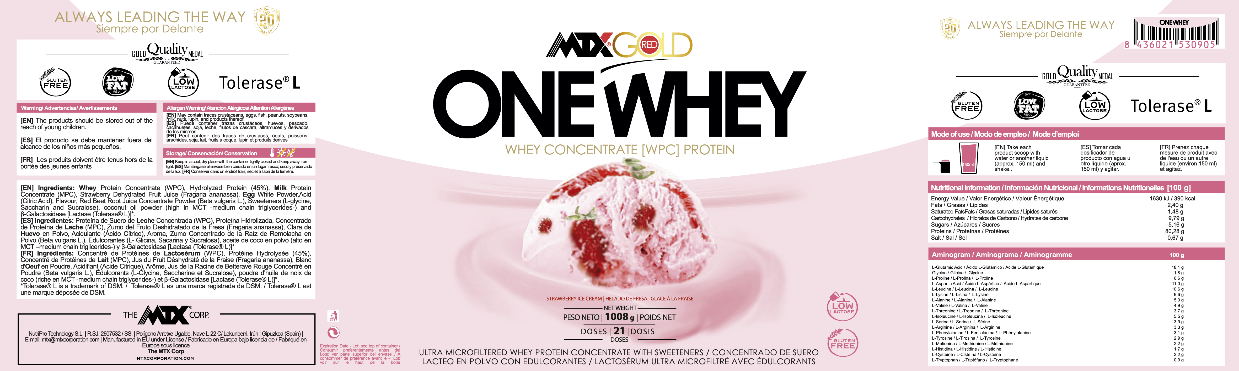 OneWhey™ CONCENTRADO DE SUERO (PVPR: | 1000G=38€ | 2000G=68,90€ |3.800G=119€)