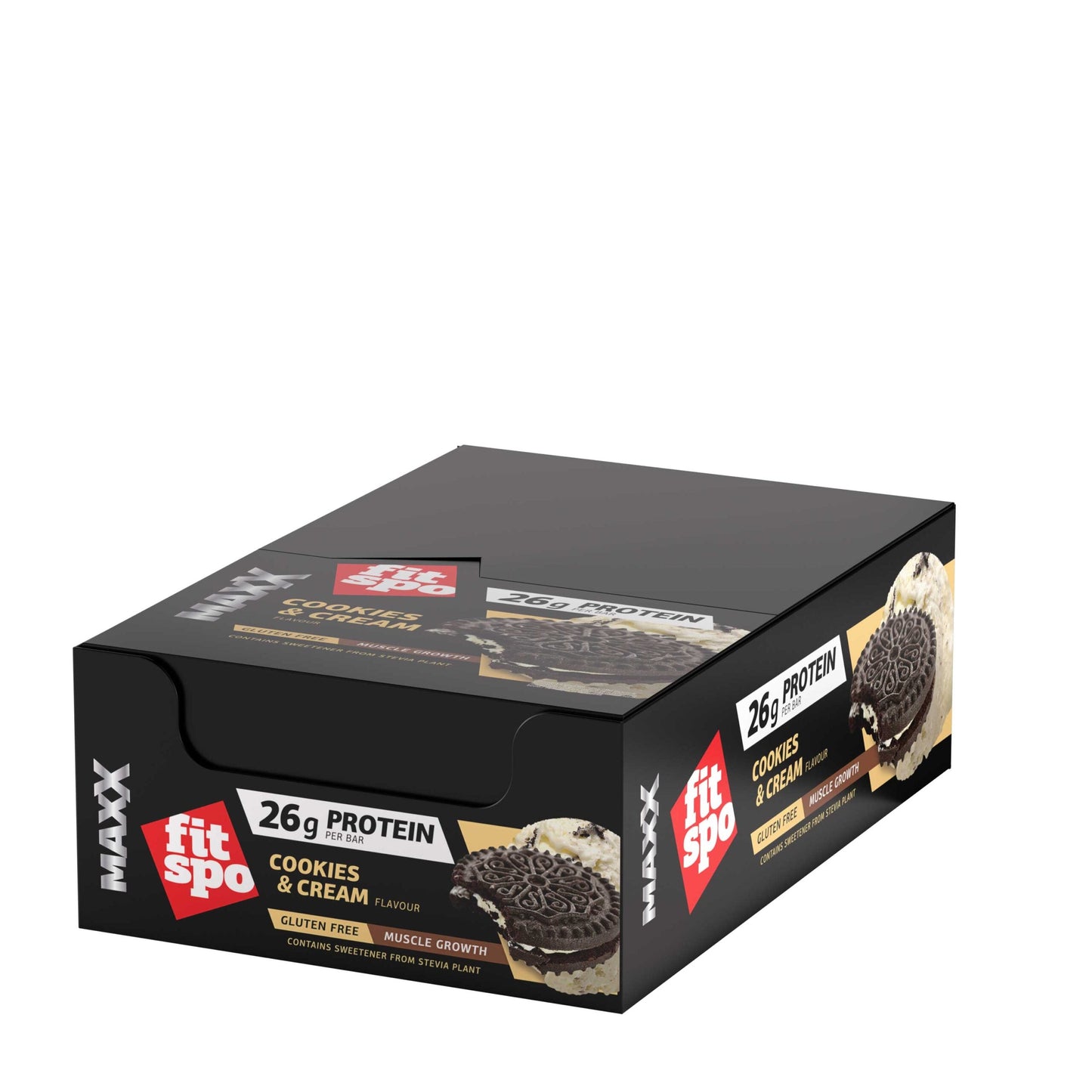 Barra de proteínas FitSpo Maxx 26g de proteína, 75g (PVPR: 2,50€/unidad 29.9€/caja de 12)