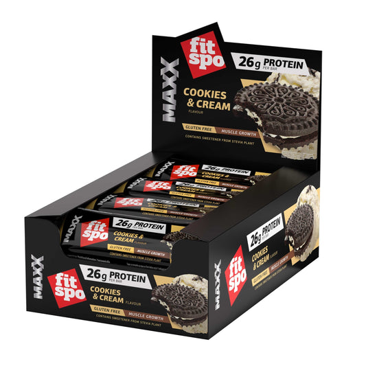 Barra de proteínas FitSpo Maxx 26g de proteína, 75g (PVPR: 2,50€/unidad 29.9€/caja de 12)