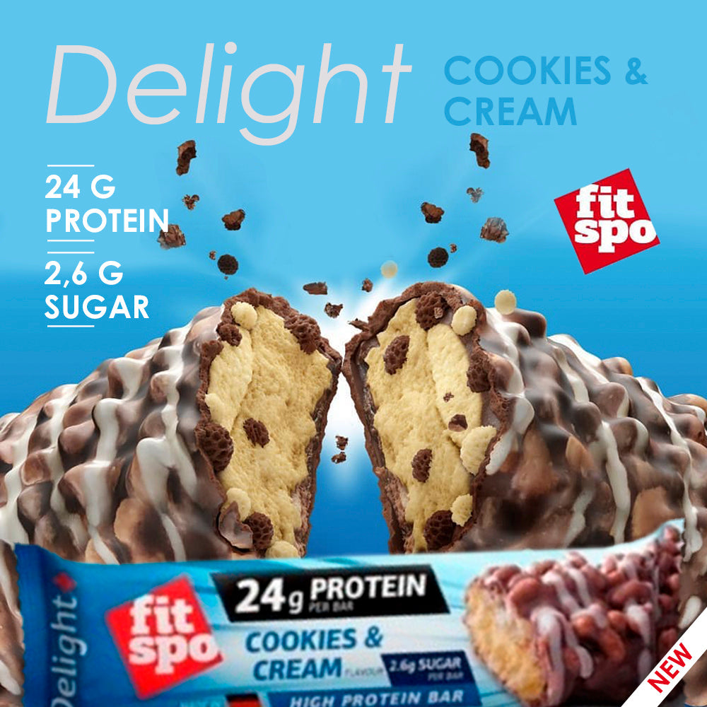 FitSpo DELIGHT+ Crunchy Barrita Proteica 64g (LOW CARB) (PVPR: 2,57€/unidad 30,84€/caja de 12)